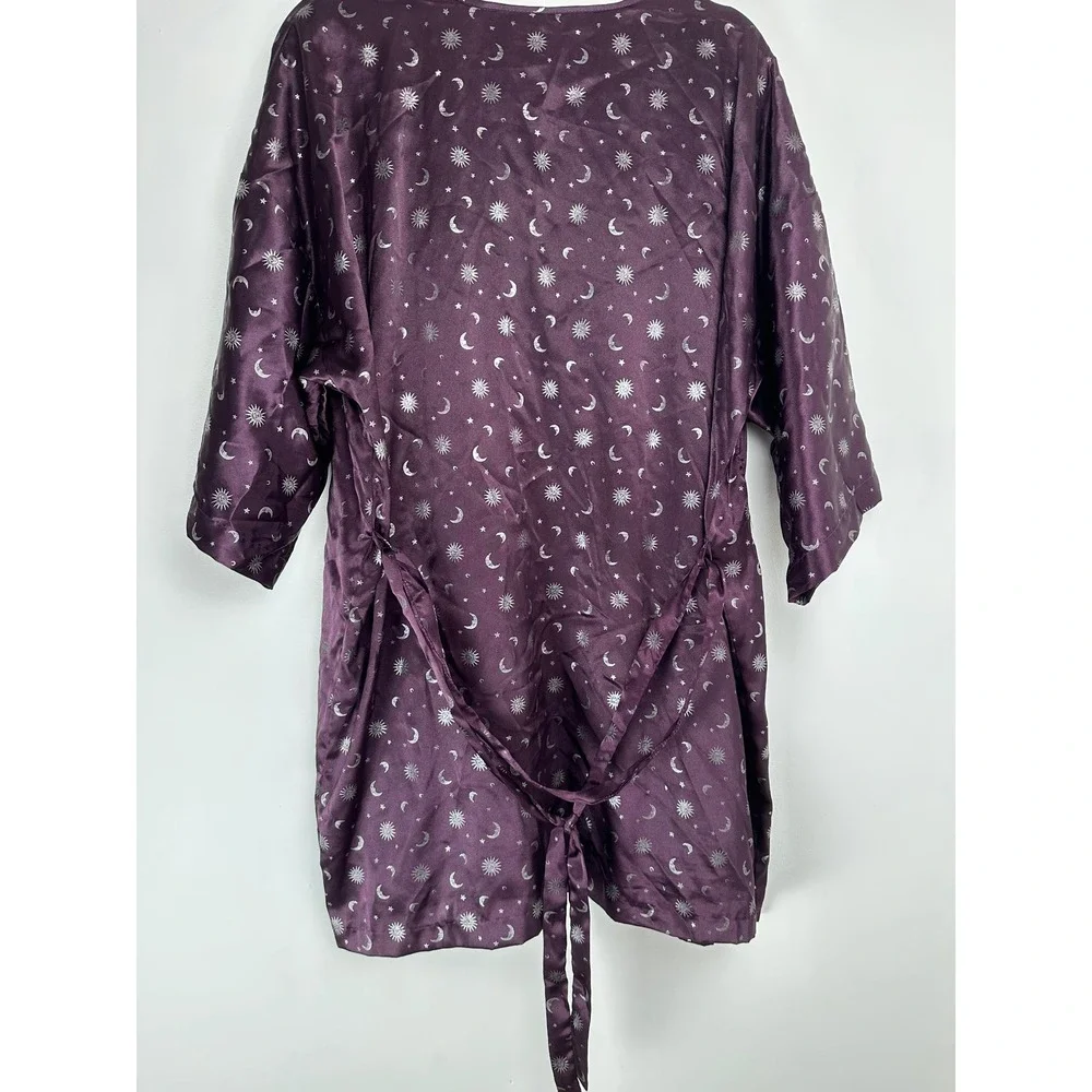 Angelique Celestial Sun Moon Star Satin Robe and Nightgown Set Purple Silver
